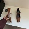 2025 autumn and winter new fashion square head shallow mouth word with thick high heels commuting work OL Mary Jane women's single shoes