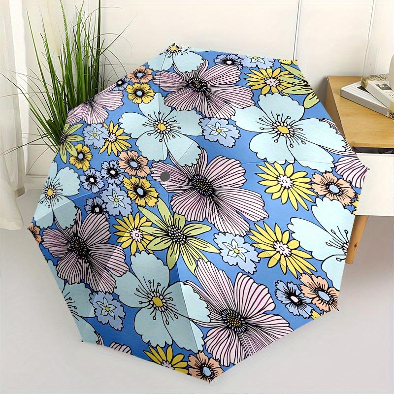 

Floral Pattern Themed Automatic Opening and Closing Umbrella, Portable Tri fold Small Umbrella for Men and Women,Gift0725058z