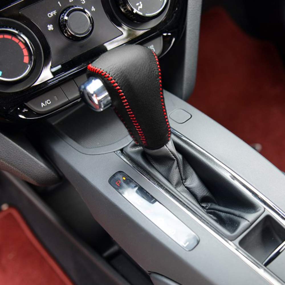 Gear Shift Knob Cover Black Leather + Red Stitch for AT Car Honda VEZEL 2014-2018 XRV 2014-2018