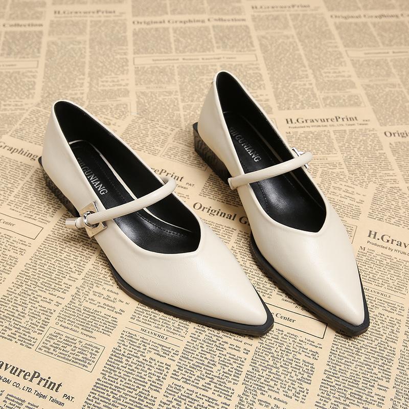 73598-1 Spring and Summer Women's Shoes 2025 Popular Versatile Comfortable Pointed Shallow Mouth Shoes Thick Heel Retro Single Shoes