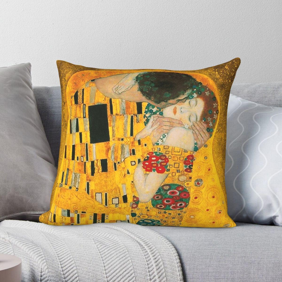 Exquisite Ornaments Unisex Gustav Klimt The Kiss Pillowcase Polyester Linen Velvet Creative Zip Decorative Bed Cushion Cover 45X45