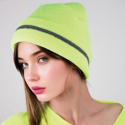 Yousheng Knitting Hat Reflective Strip Design Warm Unisex Hat Outdoor Windproof Cold Resistance Elastic Hat Headwear