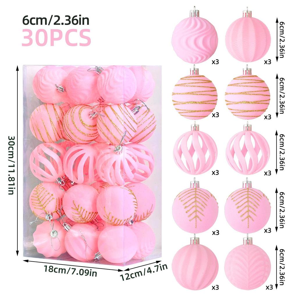 Velvet Flocked 6cm Plush Fabric Christmas Tree Ornaments, Set of 30 Pendants