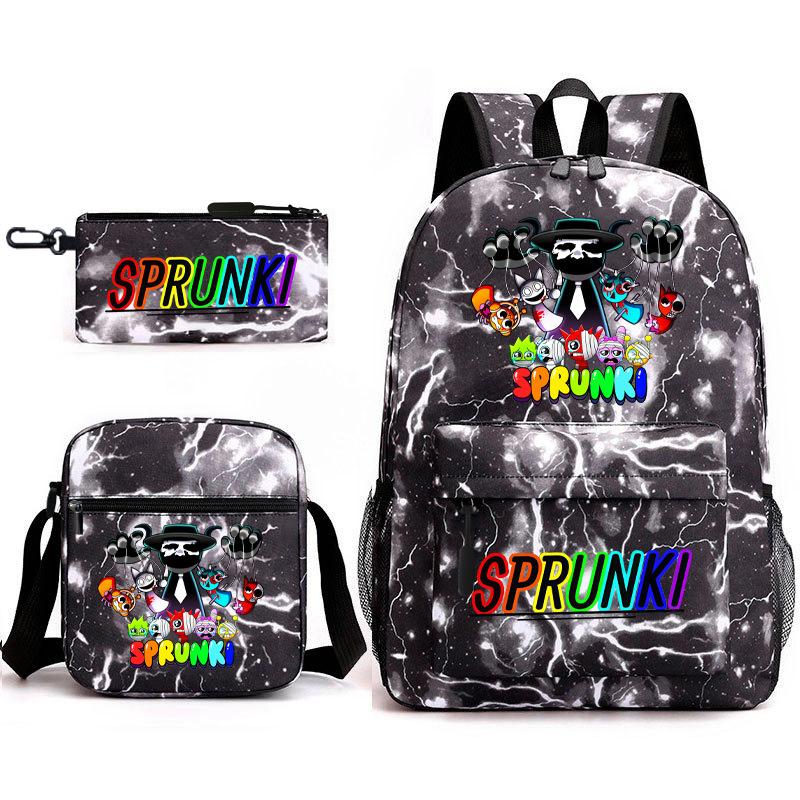 Rhythm box peripheral schoolbag sprunki cartoon starry sky backpack 3-piece set