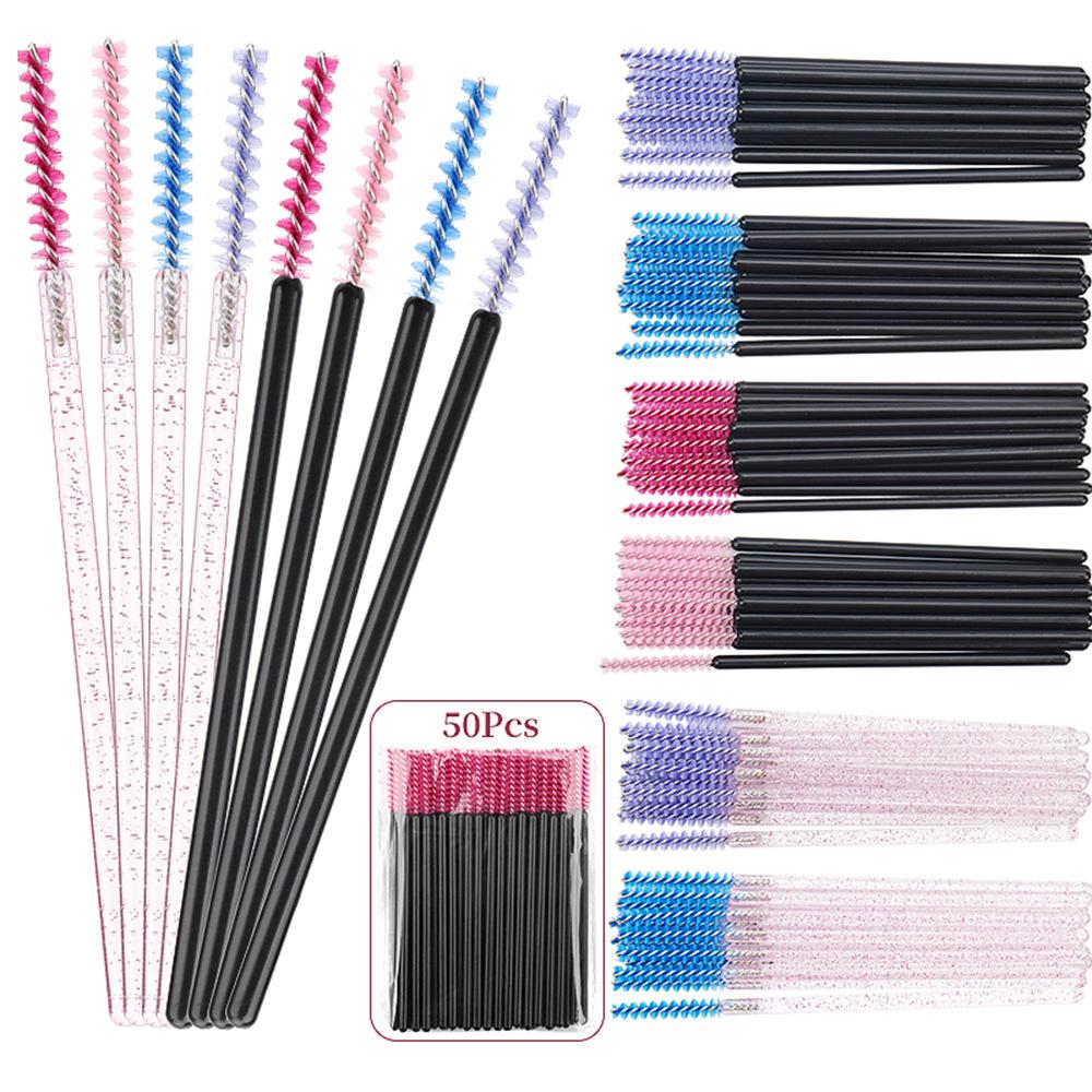 Straight Head Mascara Brush & Eyelash Curler Set - Disposable Spiral Rod with Crystal Eyebrow Comb