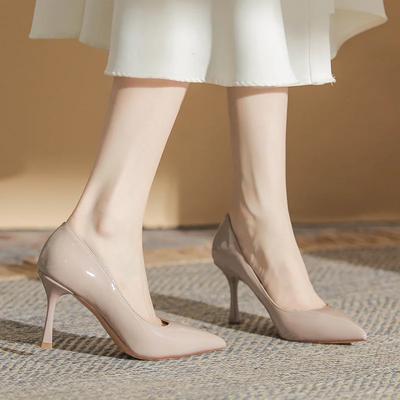 Autumn Women Pumps Classic Pointed Toe Versatile Shallow Mouth Patent Leather High Heels Comfortable Commuting Work Shoes