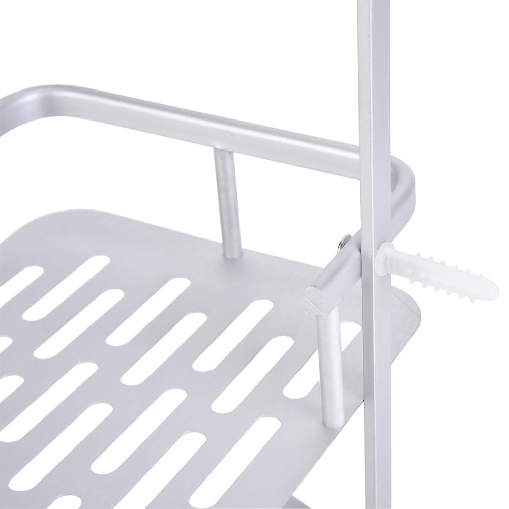 Double Layers Aluminum Wall Mounted Storage Shelf Rack with 2 Hanging Hooks Bathroom