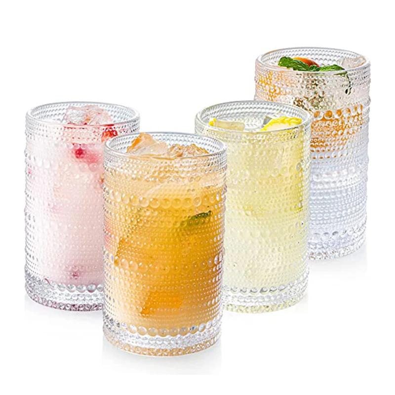 1/4PCS Tall Drinking Glasses Cup Vintage Glassware Crystal Tumblers Clear Embossed Glass Cups Romantic Iced Beverage Glass Beer