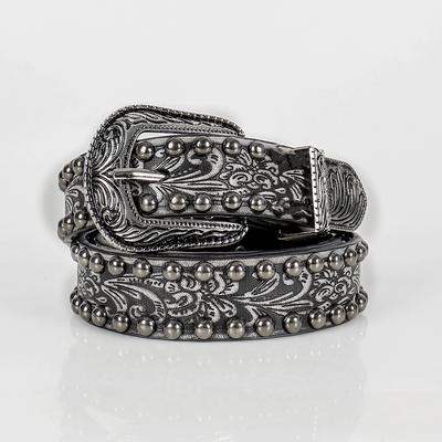 Ceinture de taille rétro en cuir texturé rivets usés avec boucle à ardillon Mode