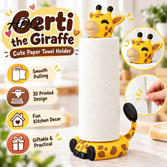 Non Slip Paper Roll Stand Cute Giraffe Towel Holder Sturdy PLA 3D Printed Standing Novelty Home Decor Gift Dispenser Decorative Animal Napkin