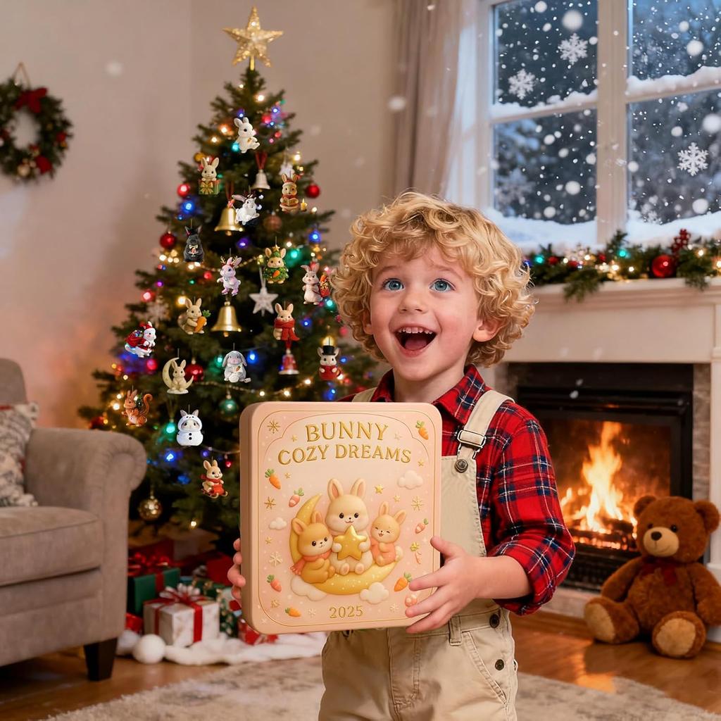 Rabbit Ornament 2025 Christmas Advent Calendar Warm-Hearted Rabbit Dreamland 24 Days Christmas Countdown Calendar Xmas Decor