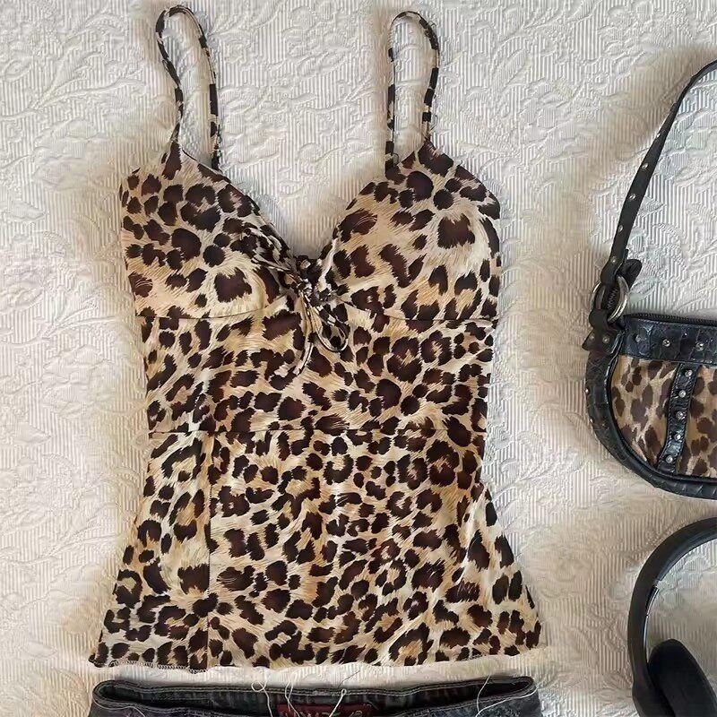2025 Summer New Style American Sweet and Spicy Style Leopard Print Sexy Suspender Top for Women