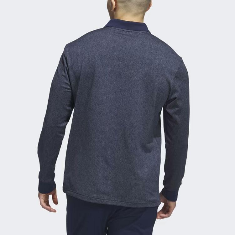 Adidas Essentials Heathered Long Sleeve Polo Shirt Color Block Logo Men Polo Shirts Navy-Blue HZ0426