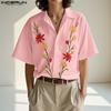 INCERUN Summer Men Lapel Neck Short Sleeve Floral Print Buttons Casual Shirts