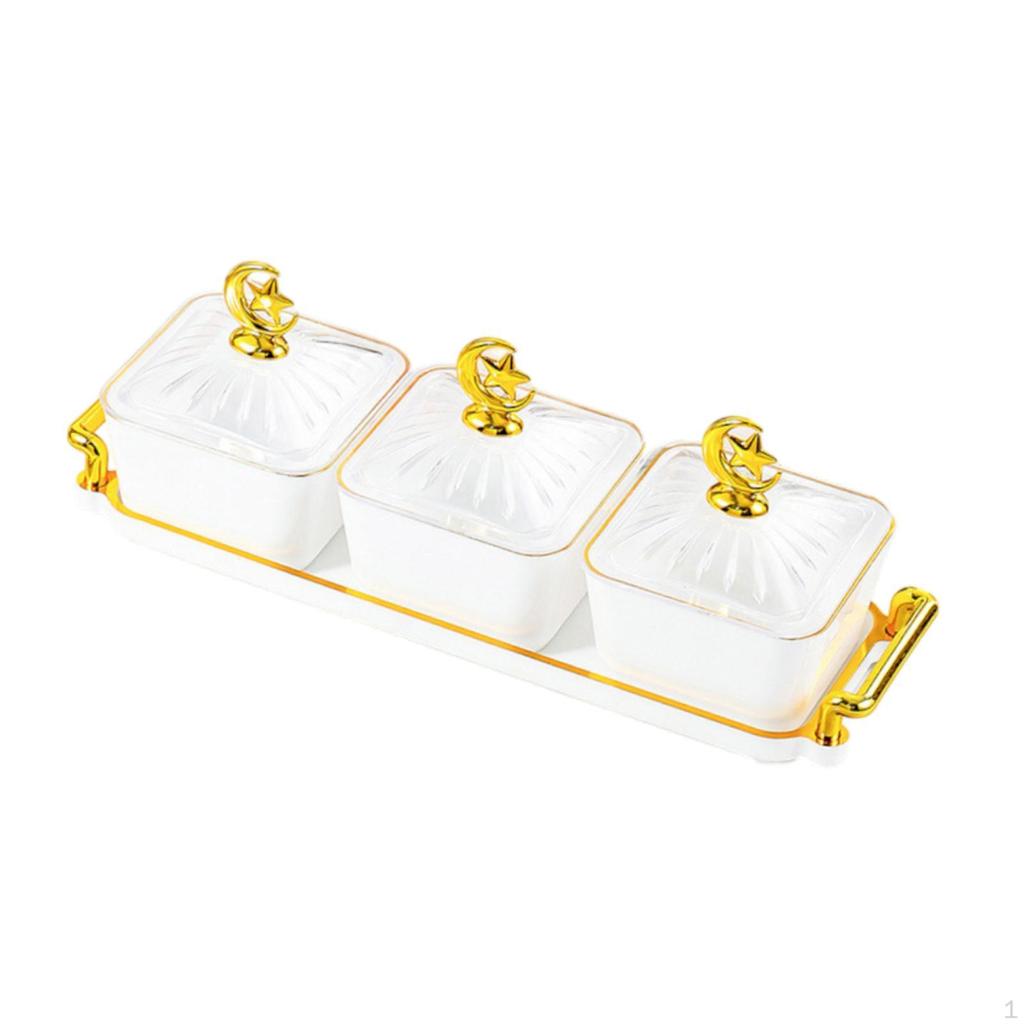 Divided Serving Bowl, Appetizer Plate, Multi-purpose Candy And Nuts Bowl with Lid, Dry Fruit Tray