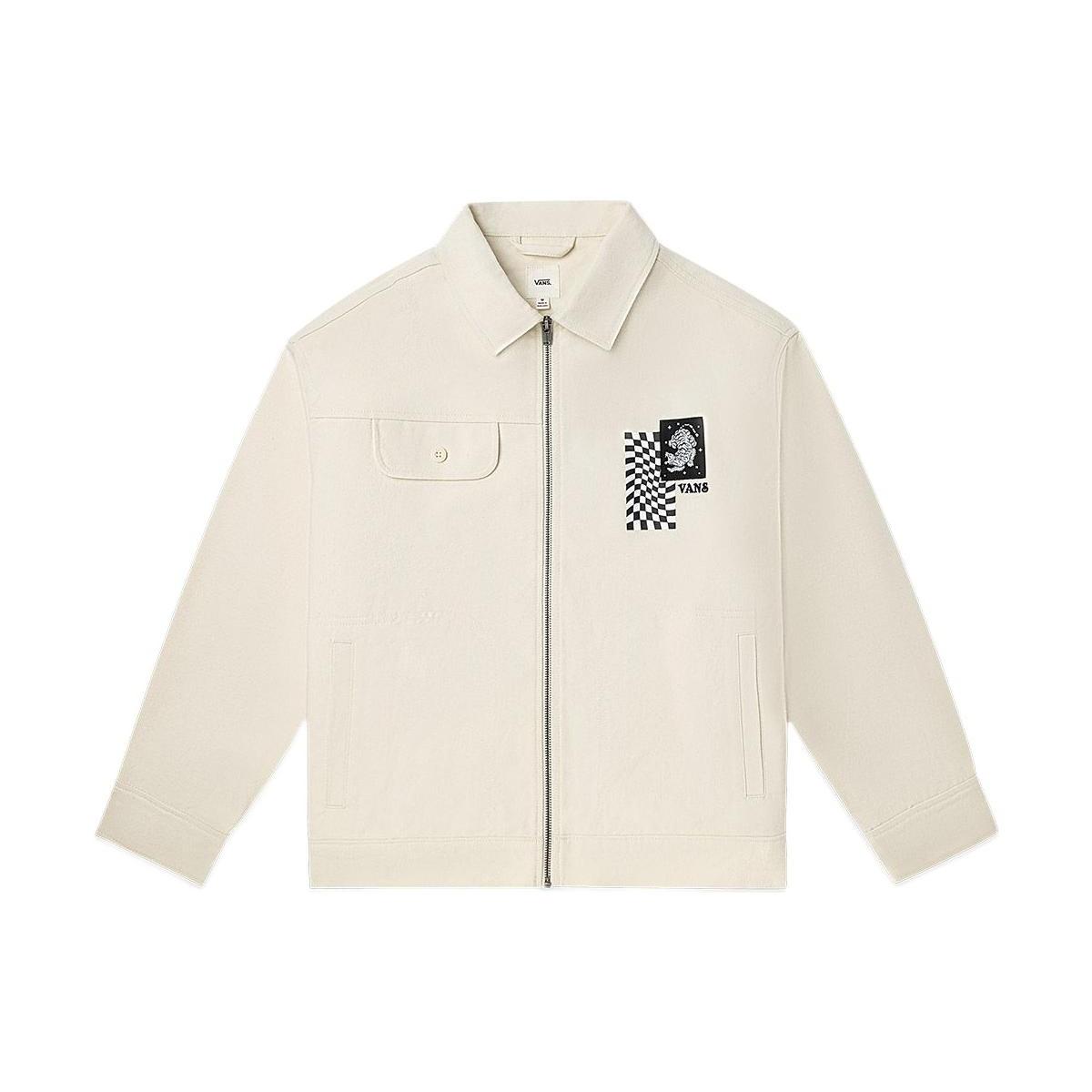 Vans Printing Embroidered lapel Zipper Long Sleeves Jacket Unisex White VN0A7Q193KS S