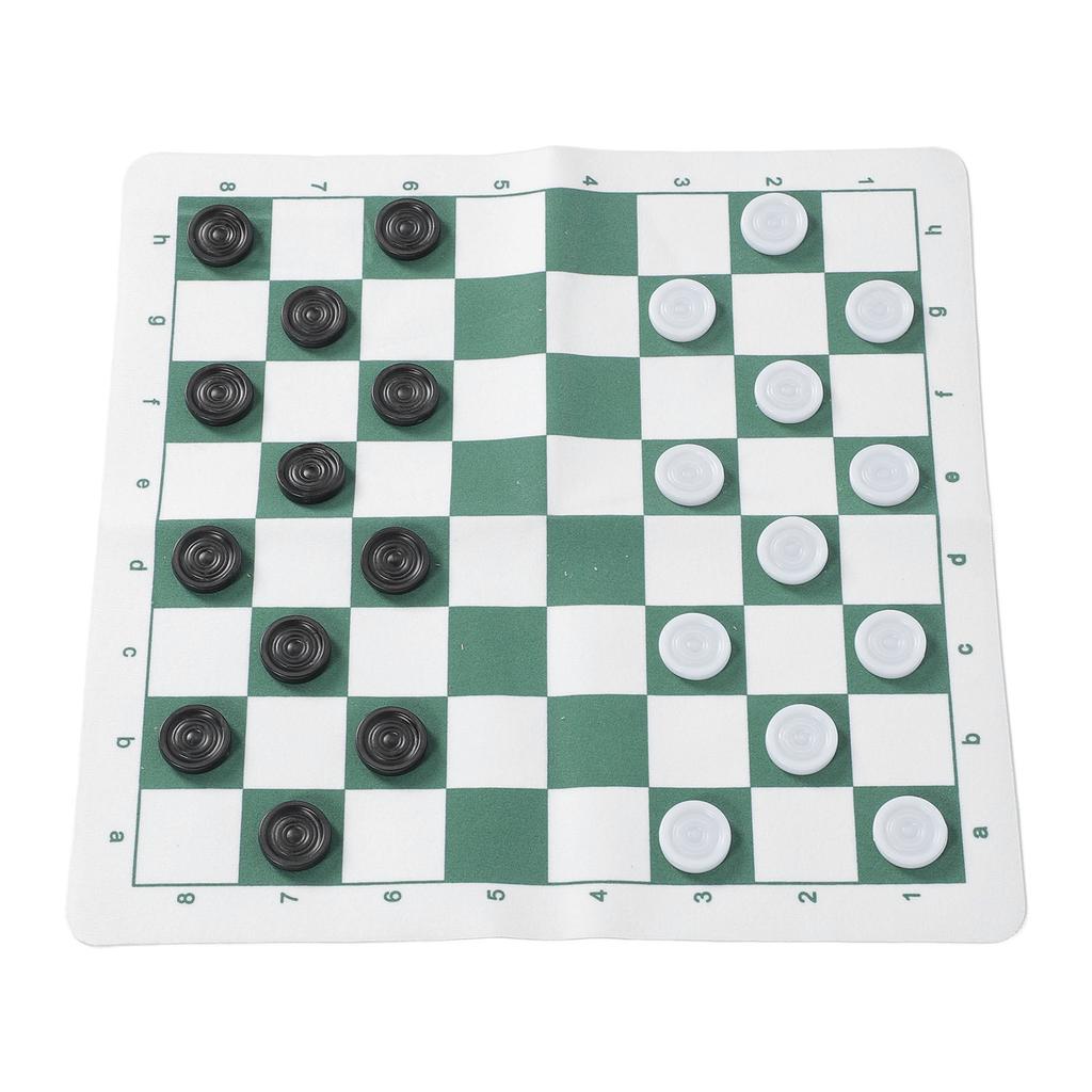 Checkers Set Educational Portable Foldable PU Lther Board Draughts Board Game for Children Adults