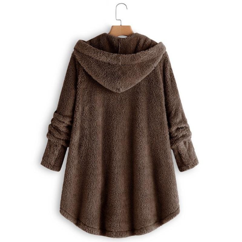 Fashion Autumn Winter Women's Solid Button Coats Ladies Warm Bear Loose Outwear Female Plush Coat Hooded Wool Jackets