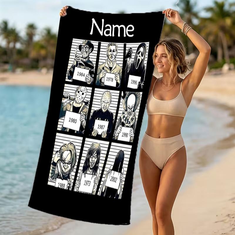 Customizable personalized beach towels Horror movies themed designs.Suitable for the beach, yoga, sports;ideal as beach accessories