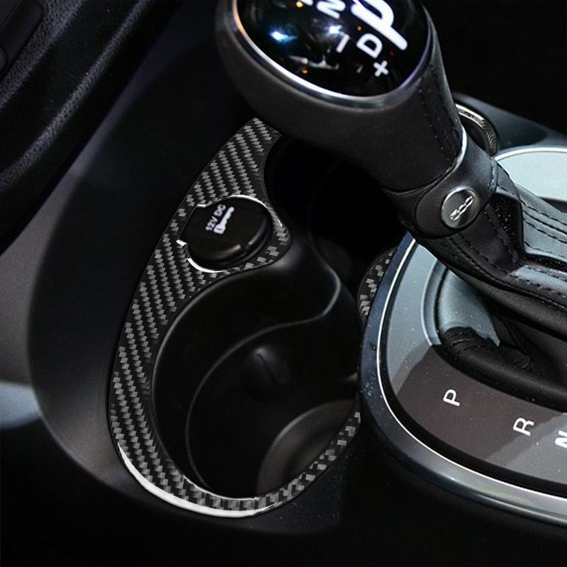 Carbon Fiber Car Accessories Cup Holder Panel Decorative Modified Interior Trim Soft Cover Sticker For Fiat 500L 2014-2017