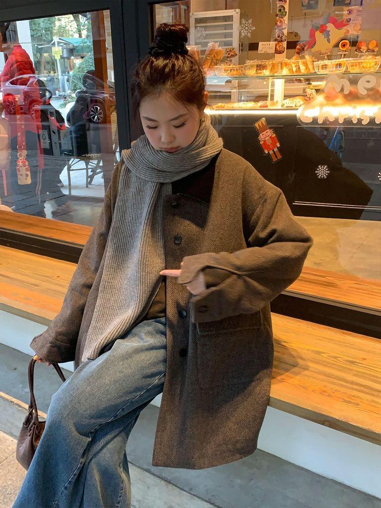Plus Size Women's Korean Style Wool-Blend Down Coat 2025: Loose, Warm, Windproof Lapel Jacket