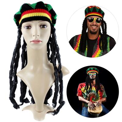Halloween Hat Jamaican Woolen Knitting Hat Black Dreadlocks Wig Fake Braid Wig Beret Hat Ethnic Style Reggae Hat
