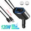 Retractable Car Charger 120W 4-in-1 USB-C Fast Car Phone Charger Adapter with USB Ports for iPhone Samsung Car Accessories