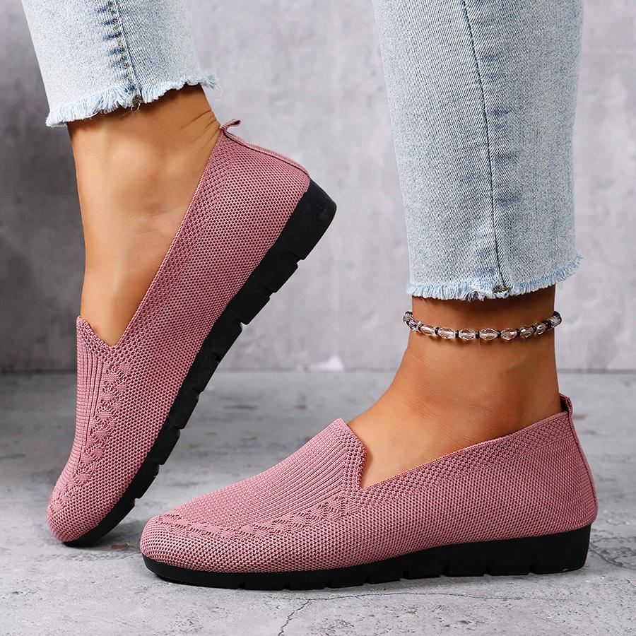 Women's Solid Color Knit Loafers Lightweight Anti Slip Flat Shoes for Casual Wear