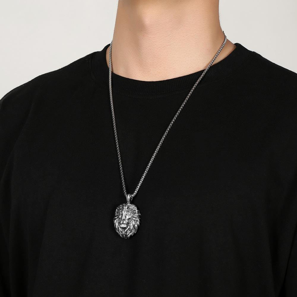 Metal Lion Head Pendant Necklace for Men's Personalized Hip Hop Punk Style Jewelry Trendy Men's Accessories
