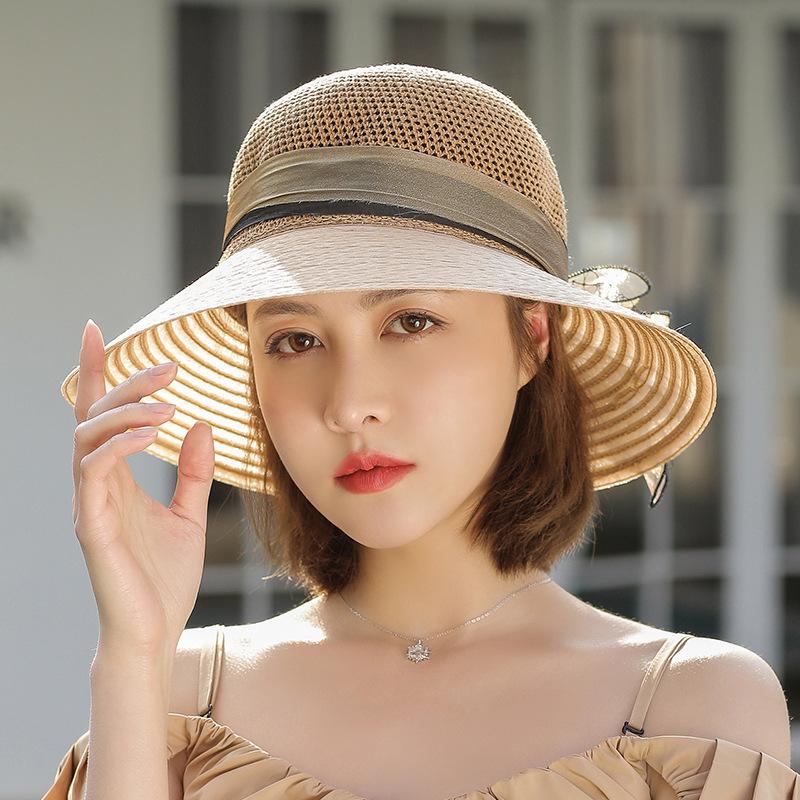 Elegant Organza Flower Bucket Hat for Women - Fashionable Sun Protection, Breathable Polyester, Perfect for Spring & Summer