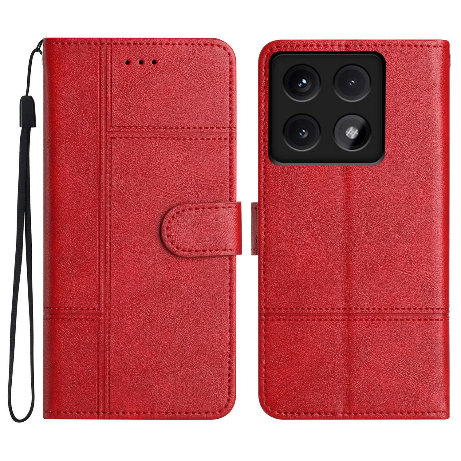 

For Xiaomi 14T Pro Case Line Imprinted PU Leather Wallet Phone Cover Red