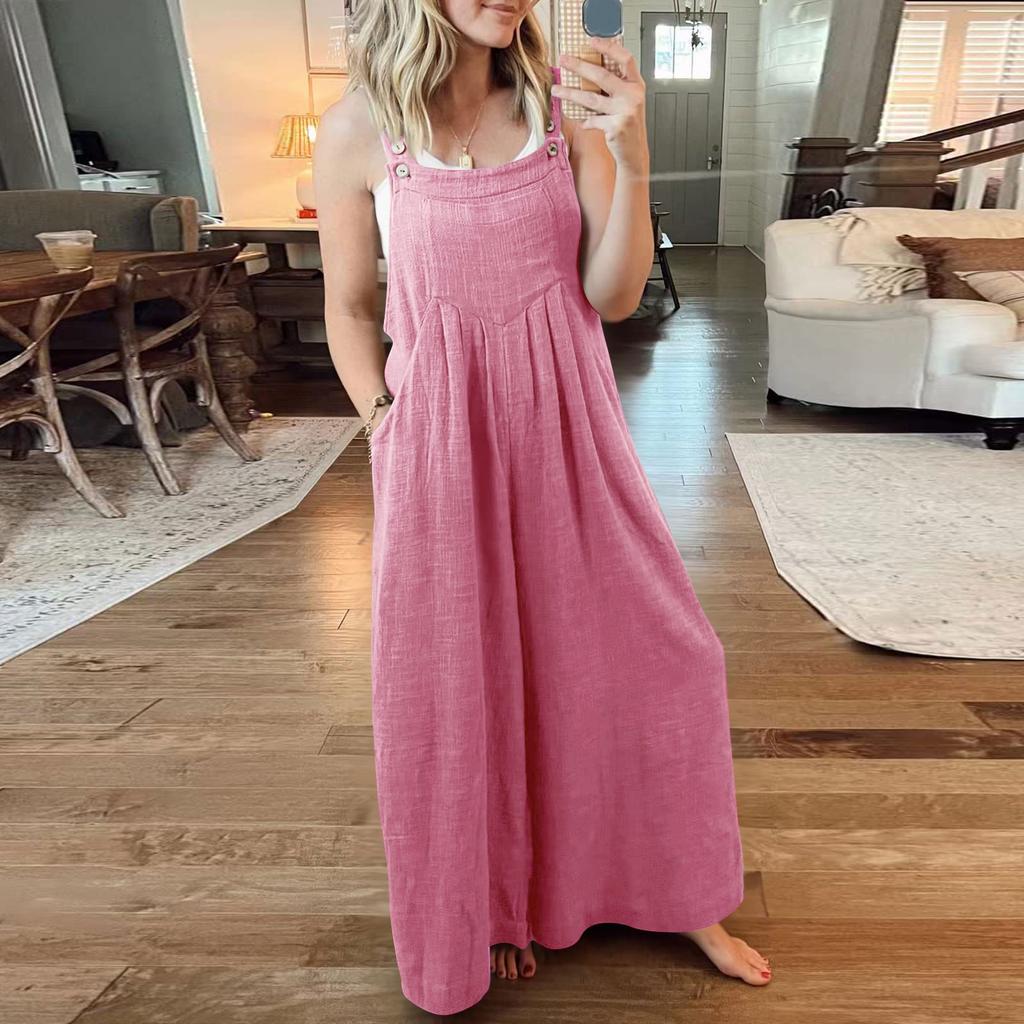 Baumwolle Leinen Damen Latzhose Hosenträger Hose Locker Lässig Weiblich Frauen Einteiler Weites Bein Strampler Overalls Jumpsuit Streetwear