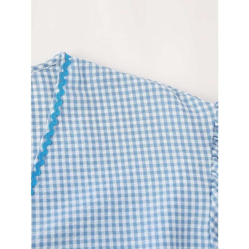Spring and Autumn Women's Plus Size Shirt Fashion Casual Clash of Colours Checkered Shirt
