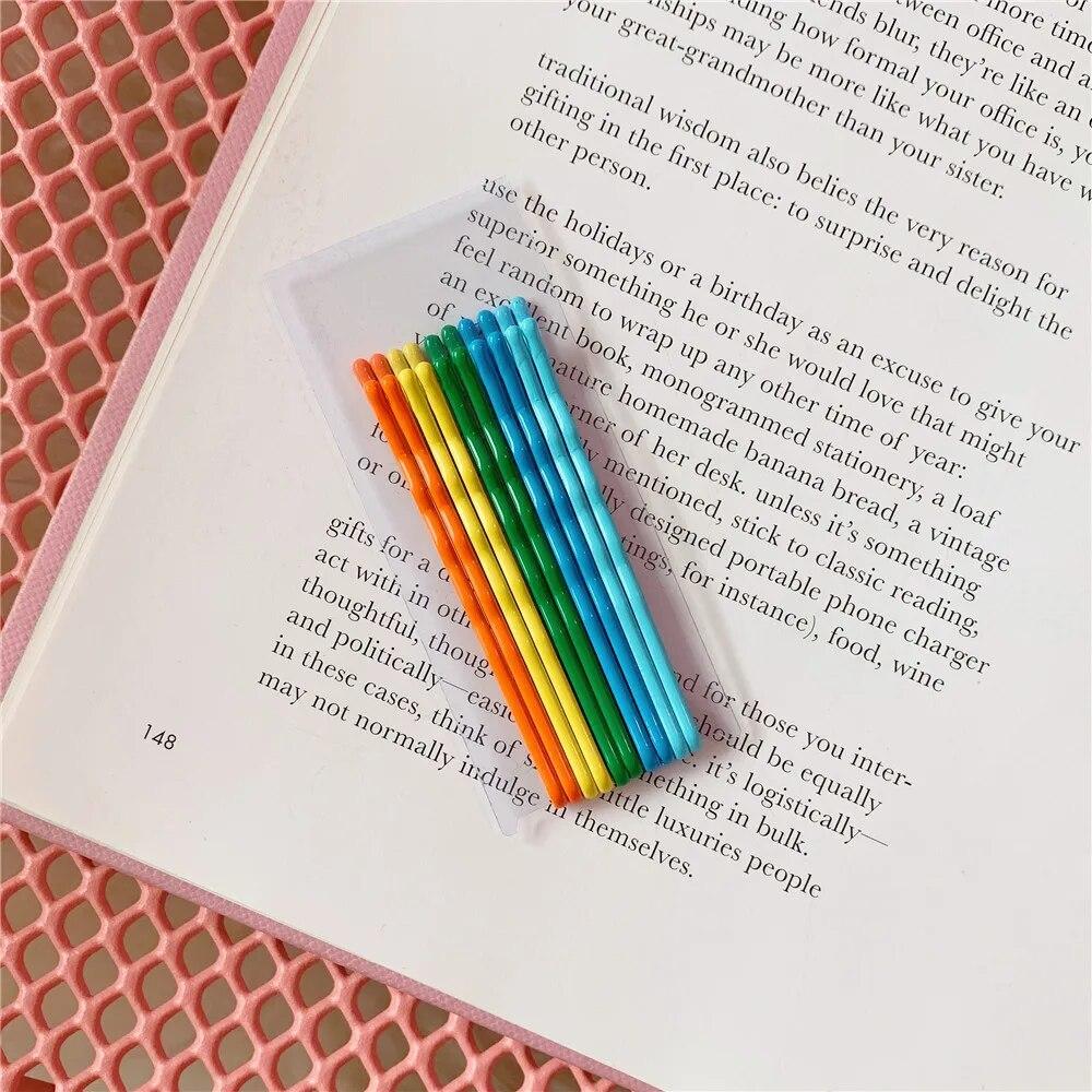 10pcs/12pcs/set with 5 Colors Ins Popular Rainbow Ice Cream Candy Color Metal Bangs Clips Hairpin Bobby Pin Barrette