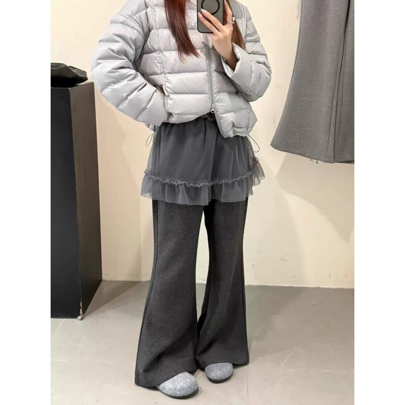 

Korean Style High-Waisted Mesh Ruffle Wide-Leg Pants - Women s 2025 Winter Chic Slimming Floor-Length Trousers M светло-серый