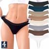 4Pcs Sexy Hollow Lace G-String Girl Underwear Cotton Ladies Thongs Solid Seamless Soft Female Panties Low Waist Lingerie