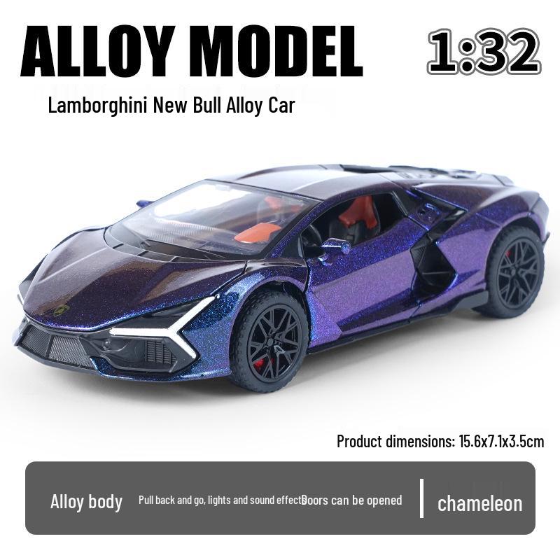 1:32 Lamborghini Revuelto Sports Car Model - Alloy, Scissor Doors, Sound & Light, Pull-back Simulation.