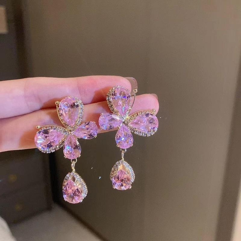 

Очаровательные женские розовые серьги-капли с кристаллами, большие нерегулярные серьги-бабочки для женщин, роскошные свадебные висячие серьги, ювелирные изделия