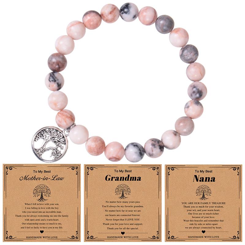 Nana Pink Zebra Stone Tree of Life Bracelet with Pendant - Natural Stone Gift for Grandma