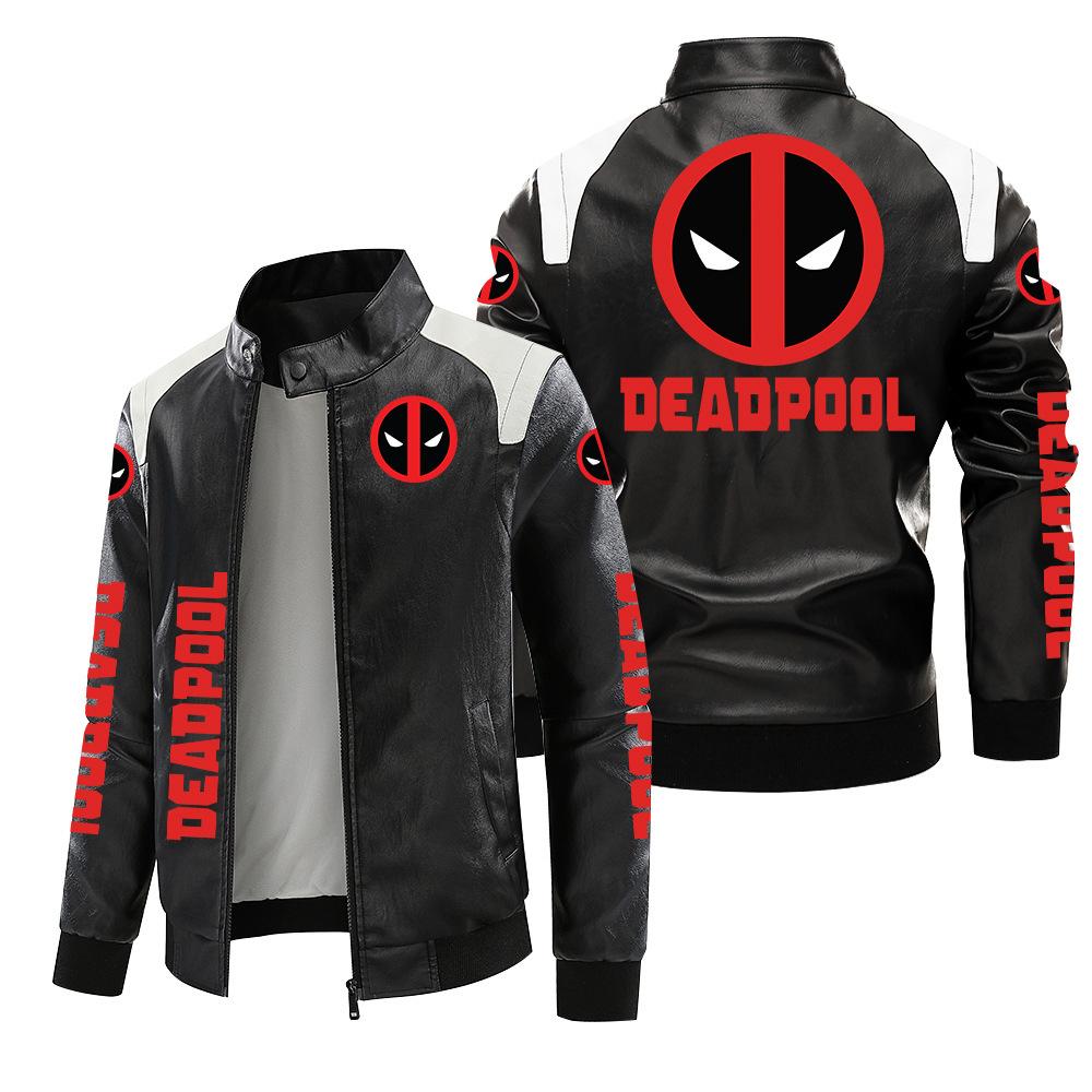 [European size velvet] DEADPOOL punisher car logo leather jacket large size printed autumn and winter jacket pu high-end men's clip