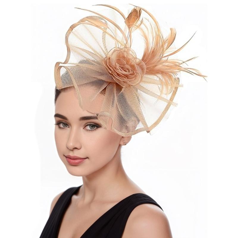Elegant Feathered Tulle Fascinator Hat with Hair Clip For Women Church Wedding Party Bridal Shower Headpiece Accessory