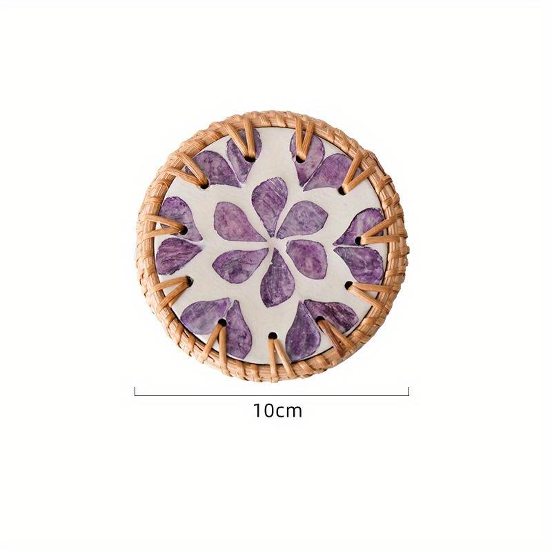 2PC handmade rattan-edged colorful shell coaster natural mother-of-pearl insulation pad light luxury insulation pad shell coaster