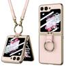 Luxury Plating Leather Shoulder Strap Case For Samsung Galaxy Z Flip 6 Screen Glass Ring Holder Cover For Galaxy Z Flip 5 Cases