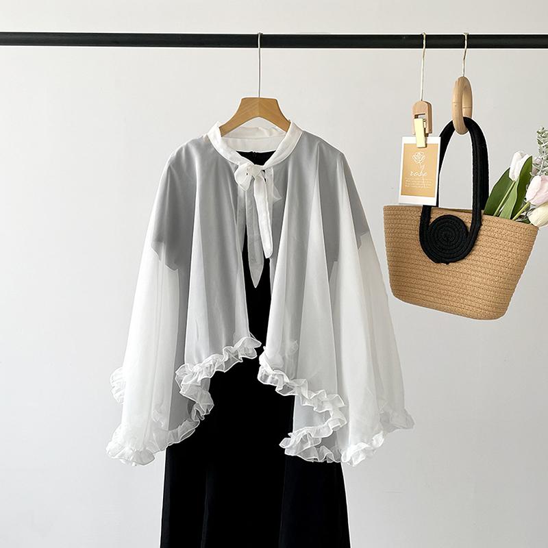 Thin Print Sunscreen Shawl Women Summer Uv Protection Riding Sunscreen Cloak Lady Poncho Capes Black