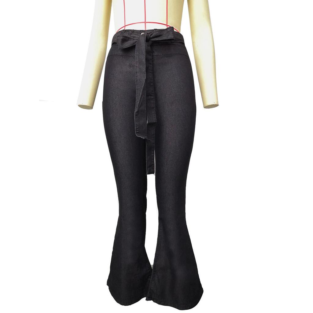 High Waisted Stretchy Tied Flared Wide Leg Jeans for Women High Waist Tie Jeans High Stretch Slim Flare Jeans Casual Wide Leg Pants