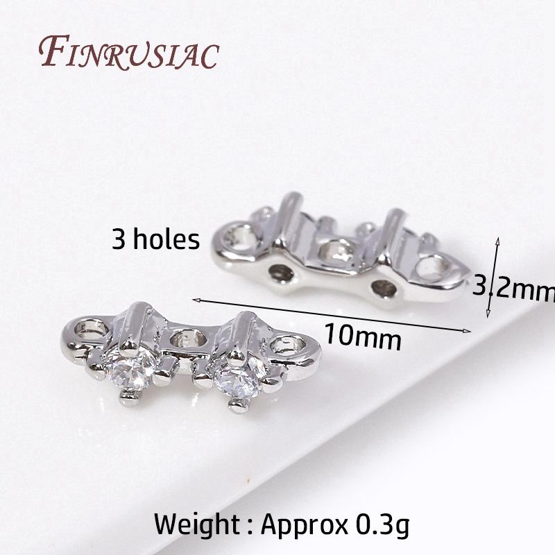 18K Gold Plated 2/3 Hole Separators For Beads,Inlaid Zircon Beads Separators,Handmade Decorative DIY Beading Jewelry Materials
