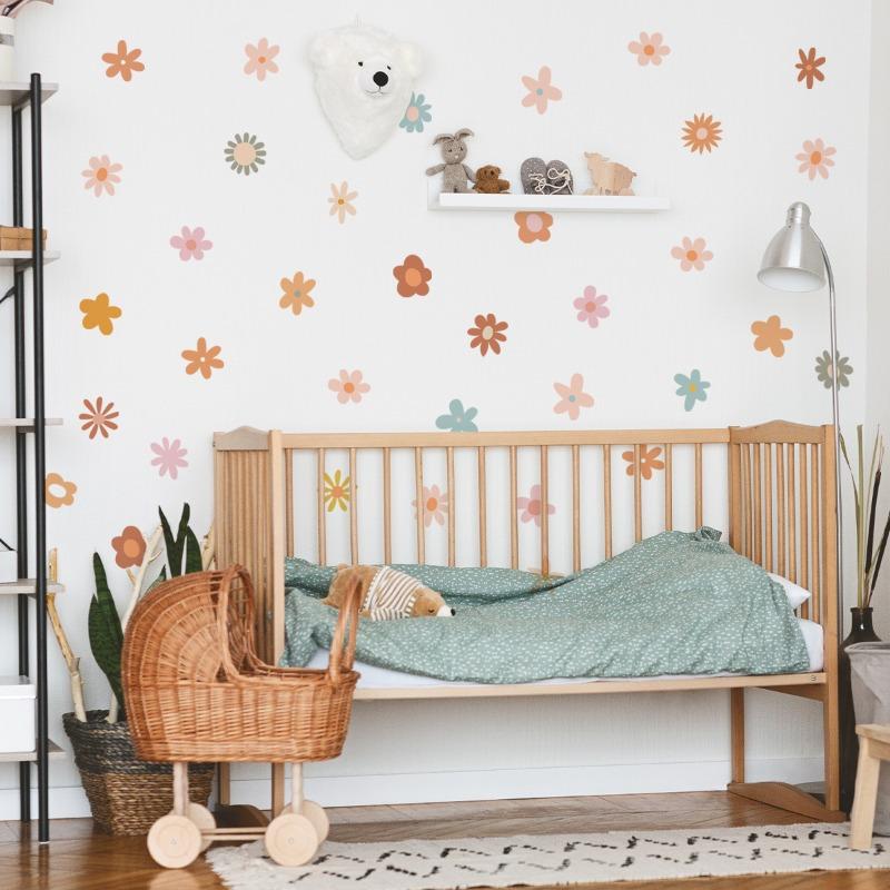 Boho Daisy Floral Wall Stickers for Kids Rooms Removable Children Baby Nursery Vinyl Wall Decals Girls Room Decoration Interior