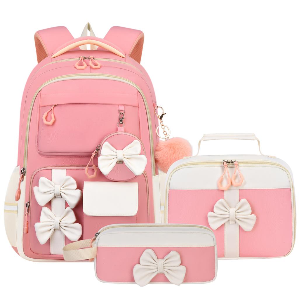 Cute Bow 3-Piece Set for Girls Elementary School Backpack Big Capacity Load-Bearing School Bags 2026
