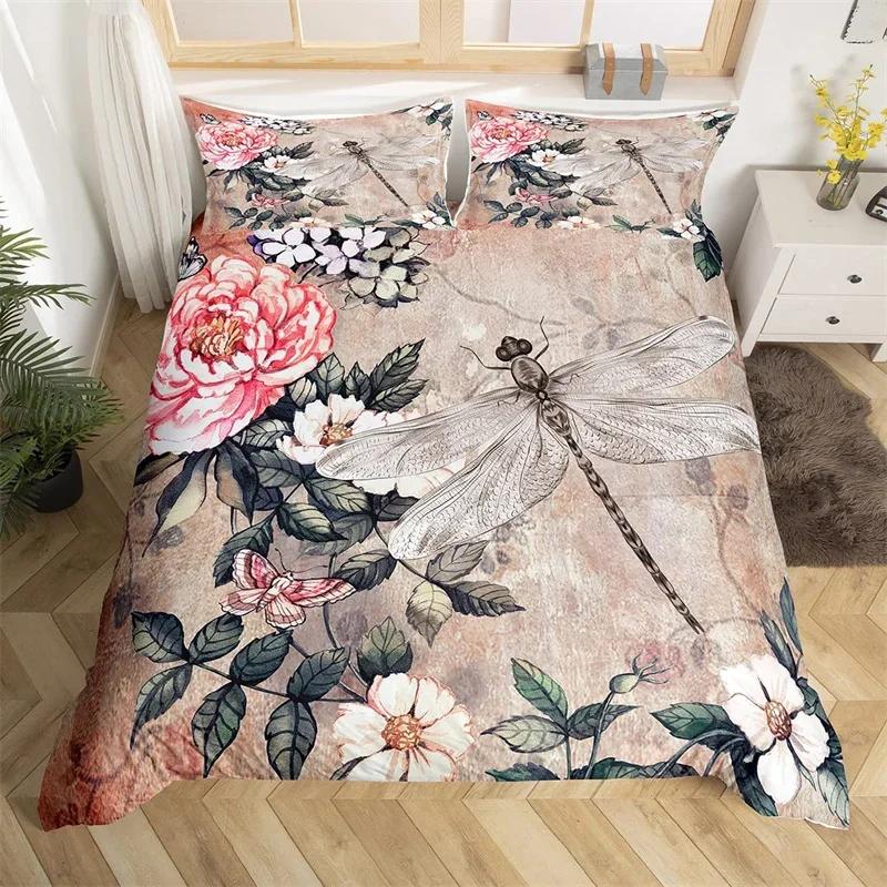 Comforter Dragonfly Single Twin King Girls Dandelion Bedding Set Butterflies Botanical Floral Comforter For Women Room