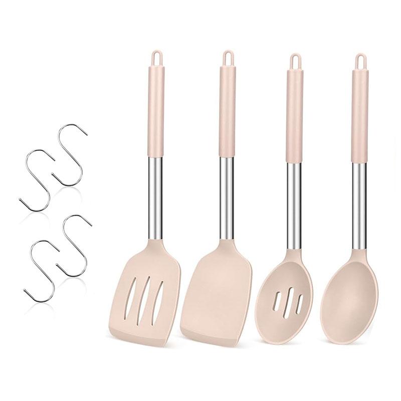 4Pcs Silicone Cooking Utensil Set Large Cooking Spatulas and Spoons Heat Resistant Solid Spatulas Slotted Spoons Kitchen Turners
